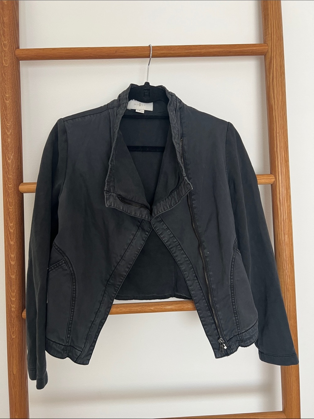 Marrakech Washed Black Asymmetric Zip Cotton Moto Jacket - Size S